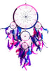 OMA Dream Catcher with Traditional Tie Dye Colors, Pink, Blue & Purple Feathers, 8.5" Diameter & 30" Long