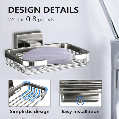 SEIDO 304 4.8" 3.2" Soap Dish for Shower Wall, Stainless Steel Bar Soap Holder for Bathroom & Kitchen, Brushed Nickel
