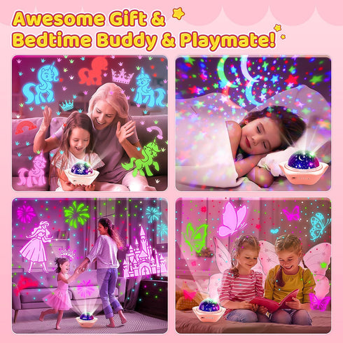Kids Night Light Projector, 90 Lights 360° Silent Rechargeable Star Light, Dimmable Unicorn Night Light with Timer