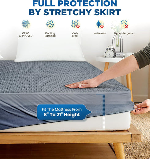 Premium 100% Waterproof Cal King Mattress Protector, Breathable Cooling 3D Air Fabric Cover, Hypoallergenic, 8-21''