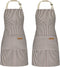 NLUS 2 Pack Cooking Aprons for Women with Pockets, Adjustable Kitchen Bib Aprons (Brown Pinstripes)