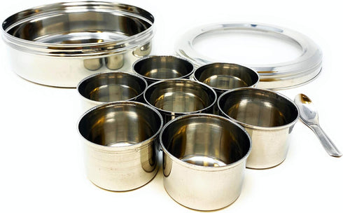 7 (9.2in 3in) Packed Rani Spice Box Stainless Steel Transparent Round Storage For Spices (Masala Dabba) Compartments