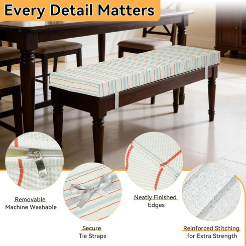 Custom Size Bench Cushion, Non-Slip High Density Foam Bench Seat Cushion for Indoor Furniture, Window Seat, Piano