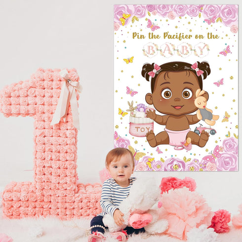 VOSINPADA 48 Pin The Pacifier On The Baby Shower Games, Butterfly Theme Decoration Large Poster with Blindfold Pacifier