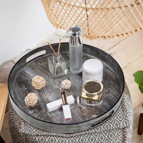 13" MAONAME Round Decorative Tray, Plastic Tray with Handles, Coffee Table Trays, Serving Trays for Ottoman, Bathroom