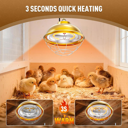 Micosong 300 Bulb 2 Watt Heat Lamp for Chicken Coop, Hanging Chicken Coop Heater, Carbon Fiber Waterproof Coop Heater
