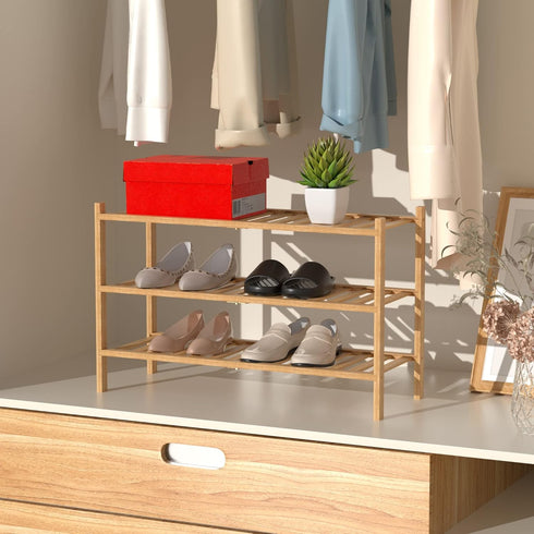 3 Closet RONGJlA Tier Bamboo Shoe Rack for Free Standing Wood Shoe Shelf Storage Organizer for Entryway Small Space
