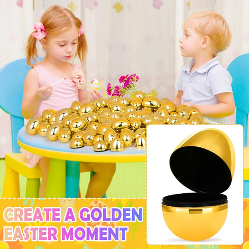 Palonu 72 2.3 Pcs Golden Metallic Easter Eggs, Reusable Shiny Plastic Empty Fillable Easter Themed Hunt Basket Stuffers