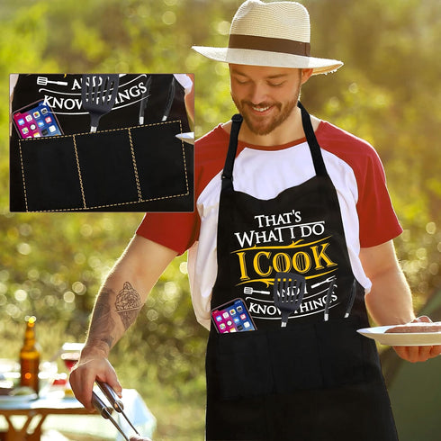 Grilling Aprons for Men, Canvas Cross Back Adjustable Chef Aprons with Large Pockets, Funny Gifts