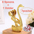Swan Spoon Set, 7 PCS Mediterranean Mini Spoon Cutlery with Holder, Exotic Luxury Flatware, Gold
