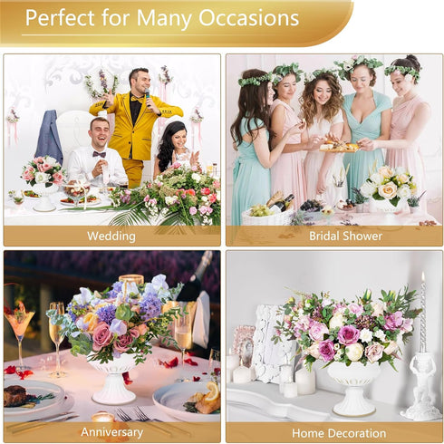 AZXTOSPEZ White Wedding Vases for Centerpieces, Small Flower Vase for Tables, Set of 2, 5 Inch Metal