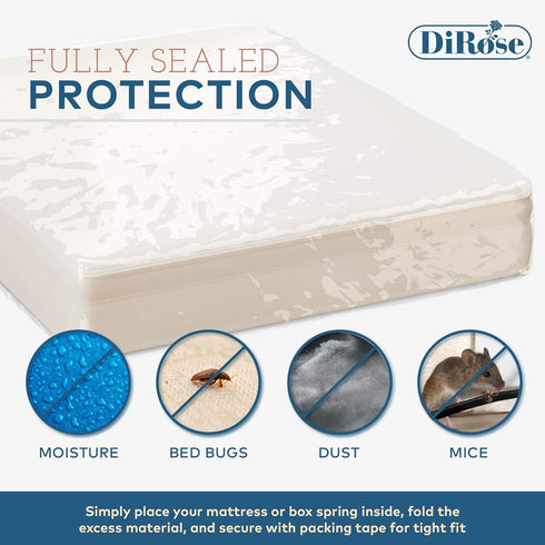 DiRose Mattress Storage Bag - Full Size Thick Plastic Moving Cover, 3 mil Heavy Duty Clear Waterproof Protector
