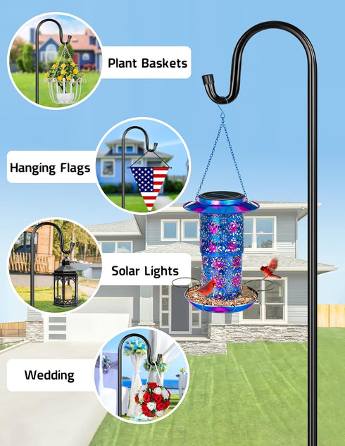 60 Inch 5 XDW-GIFTS Bird Feeder Pole for Outdoor, Shepherds Hooks Heavy Duty Garden Pole for Hanging Plant Basket