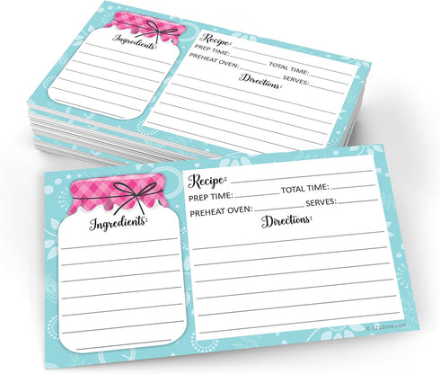 321Done Small 3x5 Recipe Cards (Set of 50) - Mason Jar Design, Thick Double-Sided Premium Card Stock, Made in USA