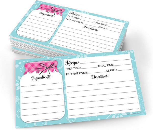 321Done Small 3x5 Recipe Cards (Set of 50) - Mason Jar Design, Thick Double-Sided Premium Card Stock, Made in USA