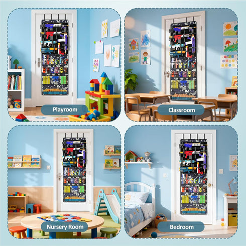 Over The Door Organizer for Toy Guns, Toy Storage, Toys Organizer with Pockets, Hook&Loop Straps for Foam Blasters