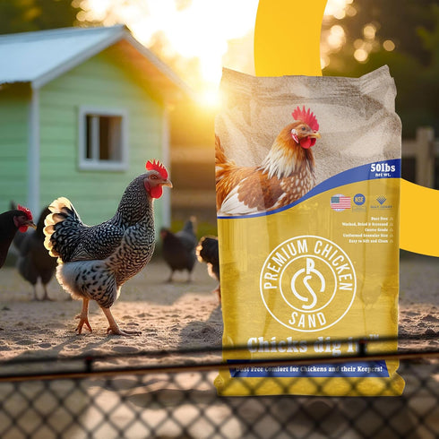 Premium Chicken Sand 50 lbs Dust-Free, Odor-Control Bedding for Chicken Coops, Nesting Boxes, and Runs Natural Poultry