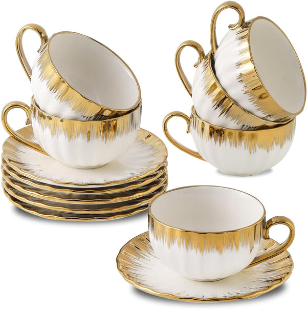 LETAOTAO Cappuccino Cups with Saucers, 7 oz Porcelain Double Espresso Cups Set,