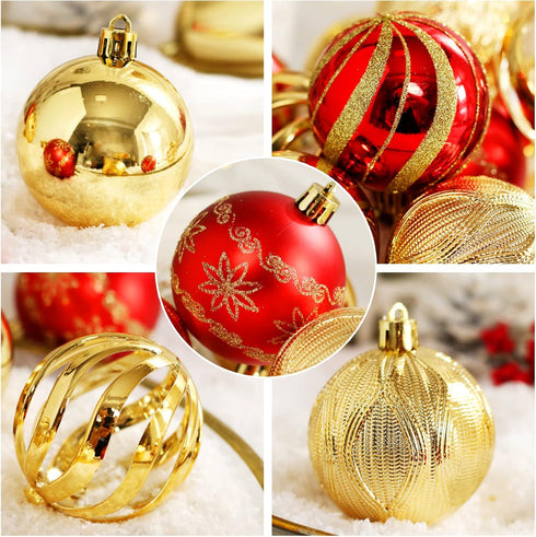 Christmas Ball Ornaments - 30 pcs 2.36" Shatterproof Baubles Set in Red and Gold for Xmas Tree Decorations
