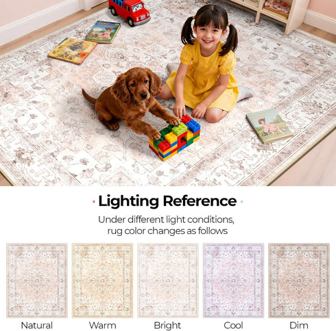5x7 CAPALOCA Machine Washable Rugs Nursery Rug Cute Girl Non Slip Low Pile Water Repellent Soft Print Pattern