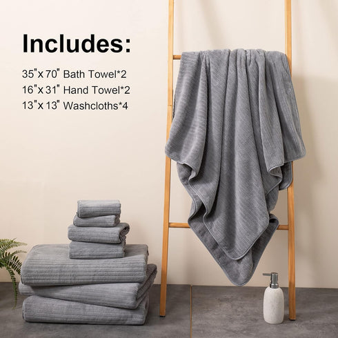 8 Set Set 2 2 4 Mistyrose Piece Oversized Bath Towels for Family, Soft Dark Gray Bathroom Towel Quick DryMicrofiber