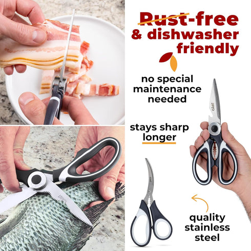 Kitchen Shears by Gidli - Heavy Duty Utility Stainless Steel Scissors with Bonus Seafood Scissors & Warranty