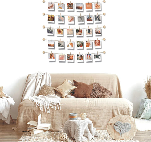 BIZYAC Hanging Photo Display Room Wall Decor - Sculptural Picture Frames Collage with 30 Clips