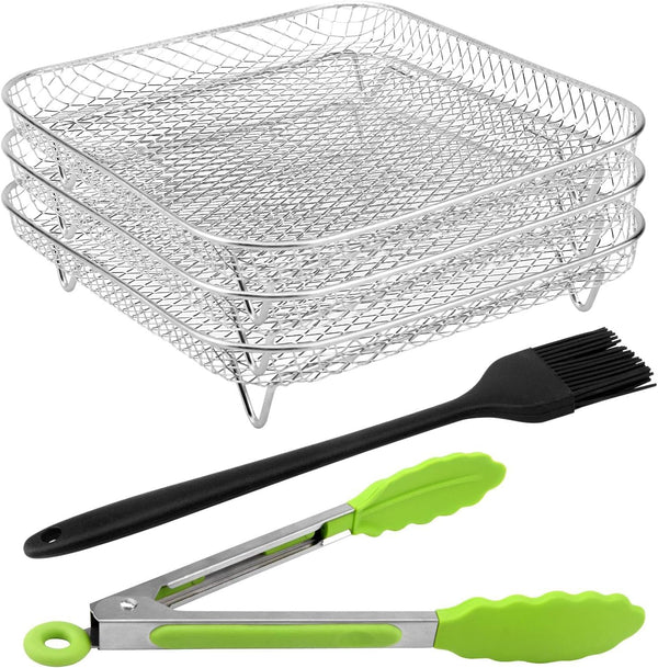 8" Air Fryer Rack for Air Fryer, Stainless Steel Three-Layer Rack with Food Clip, Fits 5.8QT - 6QT Air Fryers