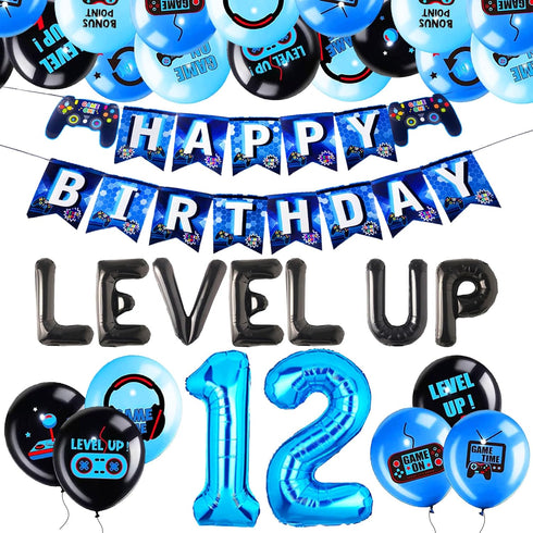 28 PCS Video Game Level UP Birthday Decorations, Gamer Party Supplies for Twelve-Year-Old Birthday Party