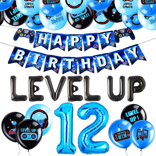 28 PCS Video Game Level UP Birthday Decorations, Gamer Party Supplies for Twelve-Year-Old Birthday Party