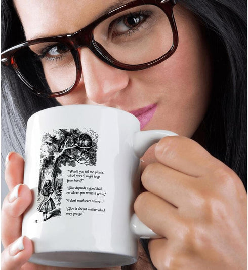 3dRose "Which Way Ought I Go From Here" Cheshire Cat Quote Mug, 11 oz