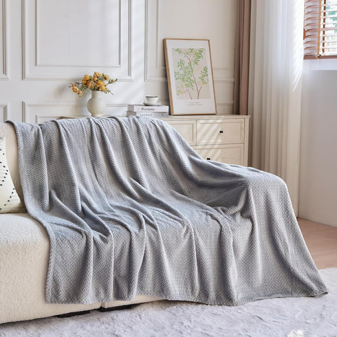 NEWCOSPLAY Super Soft Throw Blanket, Grey Premium Silky Flannel Fleece Leaves Pattern, All Season Use