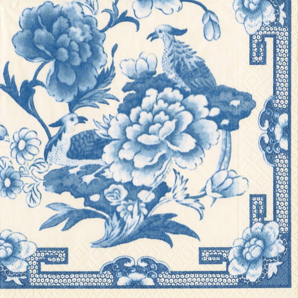 Caspari Entertaining Cocktail Napkin, Blue and White, Box of 40