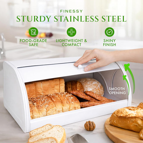 Countertop FINESSY Large Bread Box White for Pantry, Bread Box for Kitchen Stainless Steel, Breadbox Keeper for Fresh