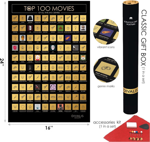 3 in 1 Gift Set - Top 100 Scratch Off Movies, Horrors, Comedy Posters Bundle - Essential Cinema Checklist
