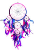 OMA Dream Catcher with Traditional Tie Dye Colors, Pink, Blue & Purple Feathers, 8.5" Diameter & 30" Long