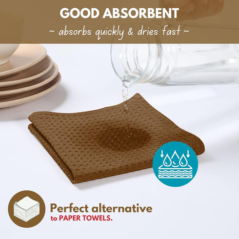 18 Pack 12x12 inch, 100% Native Fab Waffle Dish Cloths - Cotton, Absorbent, Quick Drying, Washable & Reusable Towels