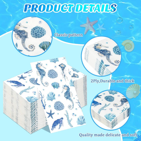 200 2 Summer Geyoga Pcs Guest Napkins Ply Disposable Decorative Guest Towel Napkins Nautical Coastal Paper Hand Towels