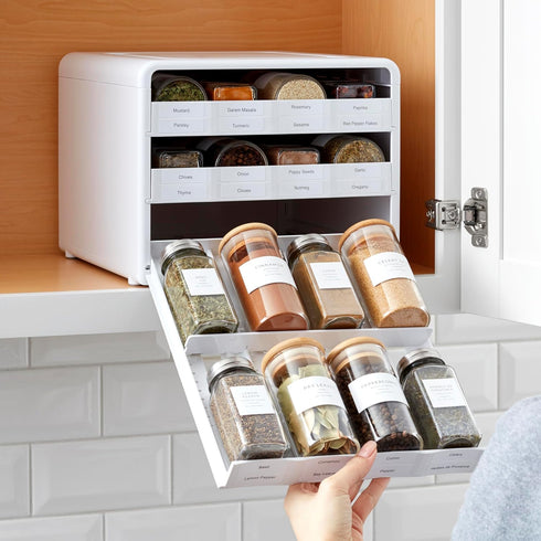 24-Bottle 104 YouCopia SpiceStack Adjustable Spice Rack Organizer, Pull-Down Seasonings and Spices Holder for Kitchen