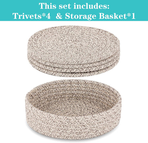 Trivets for Hot Dishes, Pots and Pans, Heat Resistant Mat with Storage Basket, Pot Holders for Kitchen, Farmhouse Decor