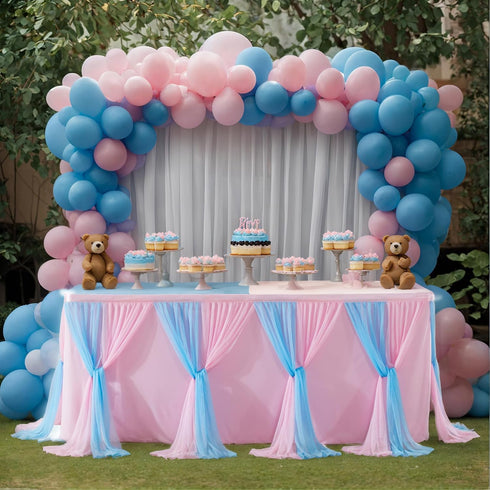 Gender Reveal Table Skirt, 6 Ft Pink Blue Tulle Tutu for Boy or Girl Birthday Party Baby Shower Cake Dessert Decorations