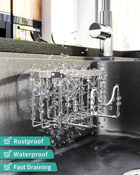 2 HapiRm Multifunctional Adhesive Kitchen Sink Organizer with M-Shaped, Installation Methods Kitchen Sponge Holder