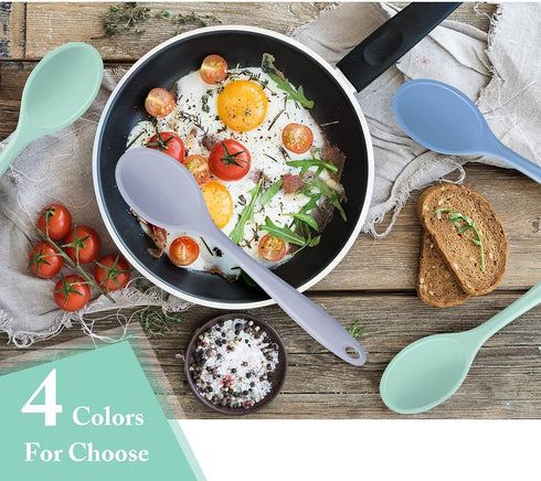 4 Pieces Large Silicone Mixing Spoon Set for Baking, Serving, Basting - Heat Resistant, Non-Stick Utensil Spoon