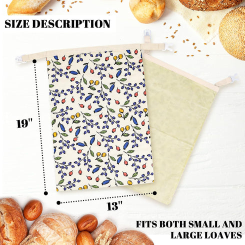 EHZYP 2 Pack 17x13 Inch Beeswax Bread Bags - Reusable Bread Storage Bags,Bees Wax Lined Bread Bags for Home Cooks fresh