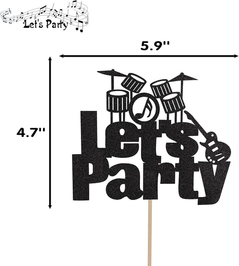 Let's Party Drums Cake Topper for Rock and Roll 80's Themed Birthday Music Party Decorations