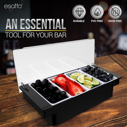 4-1 12 12 Esatto Bar Products Condiment Holder for Serving Container Chilled Garnish Tray with Lid for Bar Caddy, Pint