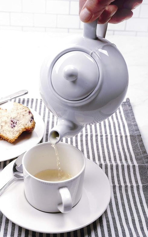 RSVP International Stoneware Teapot Collection, 16 oz, Microwave and Dishwasher Safe, White