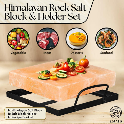 8x8x1.5 UMAID Himalayan Salt Block Cooking Plate for Cooking, Grilling, Cutting and Serving, Food Grade Rock Salt Stone
