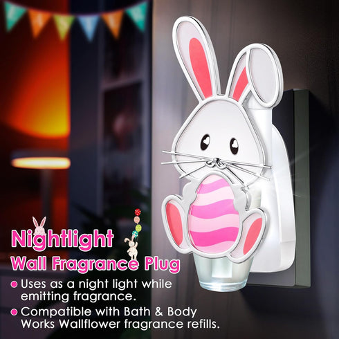 Wall Fragrance Plug in with Night Light, Compatible with Bath & Body Works WallFlower, Pink Easter Bunny