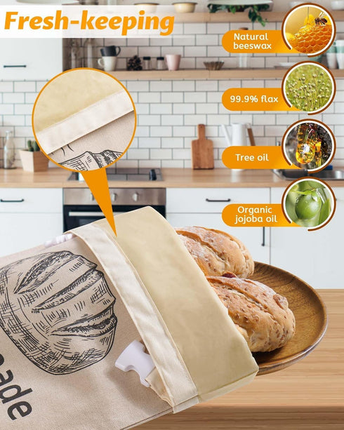 2 Pack 17 12.6 Inches Beeswax Bread Bags for Sourdough,Reusable Organic Linen Beeswax Bread Bag for Homemade Sourdough
